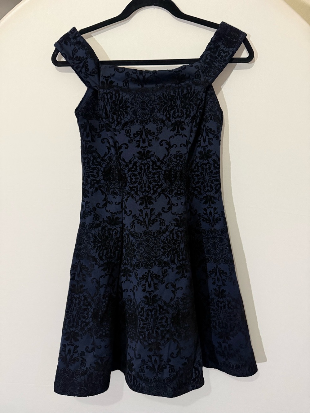 Teeze Me Navy and Black Burnout Damask Midi Dress